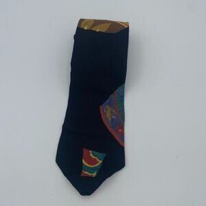 Fling Vintage Black Abstract Multicolored Print Men's Tie 100% Rayon